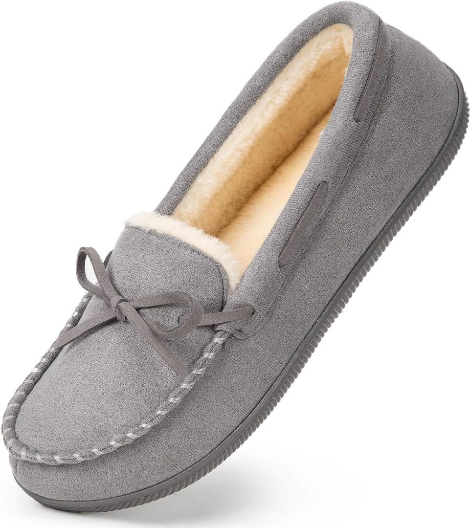HomeTop Women's Moccasins House Slippers Memory Foam Indoor Outdoor Ladies Shoes (8, Dove Gray)