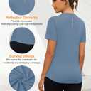 Blingfit Workout Tops for Women Short Sleeve Yoga Shirts Sports Gym Tshirts Quick Drying Running Top UPF 80+ Sun Protection (Blue, XL)