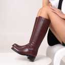 ZJA Knee High Boots Square Toe Boots Low Heel Flat Long Boots for Women Dress Chunky Comfortable Tall Boots