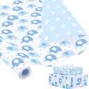 woric Reversible Baby Shower Wrapping Paper Roll 17 Inch x 33 Feet Blue Elephant Design Gift Wrapping Paper for Baby Shower, New Baby, Boy's 1st Birthday, Celebration