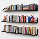 Forbena 48 Inch Long Floating Book Shelves for Wall Set of 3, Black Wall Bookshelves for Living Room, Large Heavy Duty Wood Wall Mounted Hanging Bookshelf for Bedroom Office Library Classroom