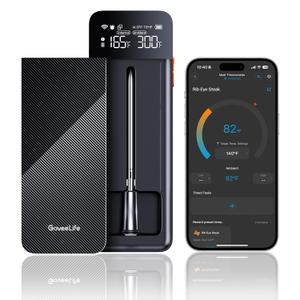 GoveeLife Bluetooth Wireless Meat Thermometer with Digital Standalone LCD Base, WiFi Unlimited Range, 1.8 Accuracy, Food Grade Internal Ambient Sensor Probes for Kitchen, BBQ, Grill, Oven, Smoker