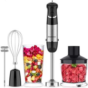 Immersion Blender Handheld for Kitchen,Emulsion Blender Handheld,12 Speed Electric Hand Mixer with BPA Free Attachments:Chopper Bowl,Whisk,Milk Frother,Measuring Cup (5-Piece Set, Black Set)