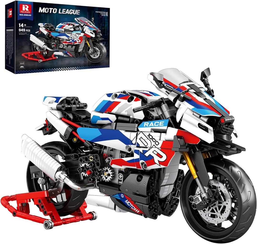 Reobrix Motorcycle 1000 RR Technic Building Set for Adults, 1:8 Scale Model Kit, 949 PCS Collectible Motorcycle Display Model with Stand, Motorbike Gift Idea for Boys and Kids 14+