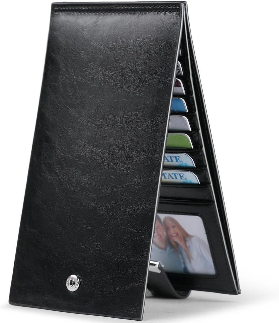 Women's Genuine Leather Credit Card Holder RFID Long Zipper Purse Wallet (2-wax-black)