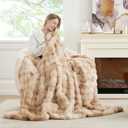 Cozy Bliss Faux Fur Throw Blanket for Couch, Fuzzy Soft Plush Thick Bubble Blanket for Sofa Bedroom Living Room, 50 * 60 Inches Tie-dye Beige