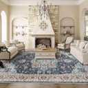 TOPRUUG Washable Oriental Area Rug - 10x12 Rugs for Living Room Soft Carpet for Bedroom Waterproof Floral Distressed Indoor Stain Resistant Non-Shedding Floor Carpets (Blue/Teal/Orange, 10x12)