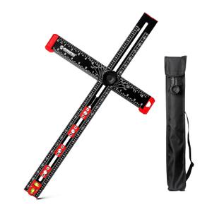 4 in 1 Adjustable T-Square Measuring Tools, 24in Aluminum Drilling Positioning Ruler, Cabinet Hardware Jig, Marking Gauge Tools for Woodworking, Include Portable Storage Bag. (Black)