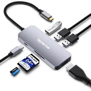 USB C Laptop Docking Station, 7 in 1 Type C Hub Multiport Adapter Dongle with 3 Monitors (Dual HDMI, VGA, PD, Ethernet, SD/TF, USB C/A Ports, Mic/Audio) Compatible for MacBook/Dell/HP/Lenovo Laptops