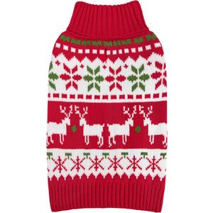 KYEESE Dog Christmas Sweater, Warm Turtleneck Dog Sweater for Small Dogs Boy Girl with Snowflake & Reindeer Pattern, Cozy Winter Doggie Knitwear with Leash Hole, Festive Holiday Outfit, Medium