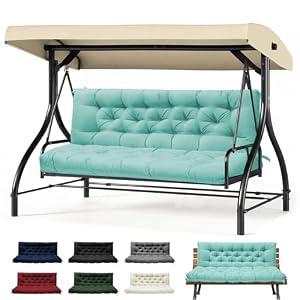 PITCTCHIC Porch Swing Cushions, Outdoor Swing Cushion for Patio Furniture, 2-3 Seater Replacement Cushion with Ties, Teal