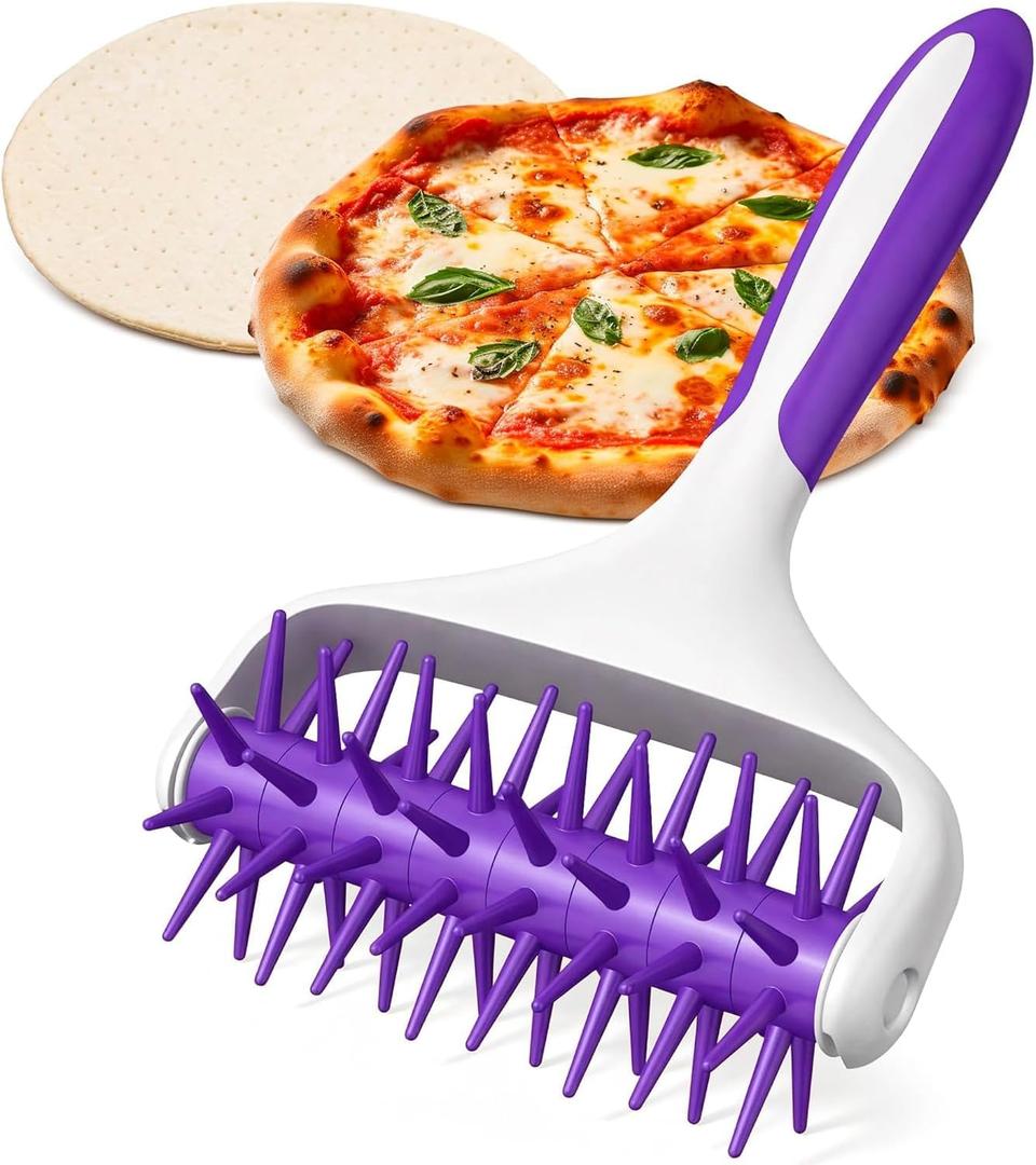 Pizza Docker Roller - 7.7" X 4.8" Plastic Pizza Dough Roller for Even Crust Prep, Non-Slip Grip Handle & Staggered Spikes Prevent Air Pockets, Lightweight Tool for Flatbreads & Pies