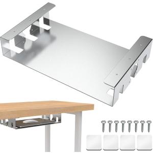 Upgrade Under Desk Shelf with Heat Dissipation - Under Table Shelf for Laptop, Audio, Game Console Device - Work Station, Standing Desk
