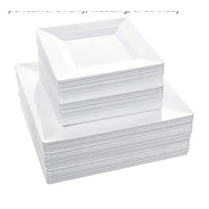 Disposable Square Plastic Plates - 100 Pack - 50 x 9.5 Dinner and 50 x 6.5 Salad Combo Plate - Premium Heavy Duty - Fancy and perfect for a Party, Wedding, or Birthday Disposable Square Plastic Plates - 100 Pack - 50 x 9.5 Dinner and 50 x 6.5 Salad Combo Plate - Premium Heavy Duty - Fancy and perfect for a Party, Wedding, or Birthday