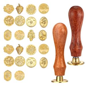 Wax Seal Stamp Kit, Mini Letter Seals Stamps for Sealing, Vintage Brass Stamp Head with Various Patterns for Wedding Invitation Gift Wrap Envelopes Christmas Card (22pcs, Gold)