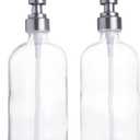 Clear Glass Soap Dispenser with Silver Pump - Set of 2 16 Ounce Jars - Boston Round Bottles for Kitchen and Bathrooms