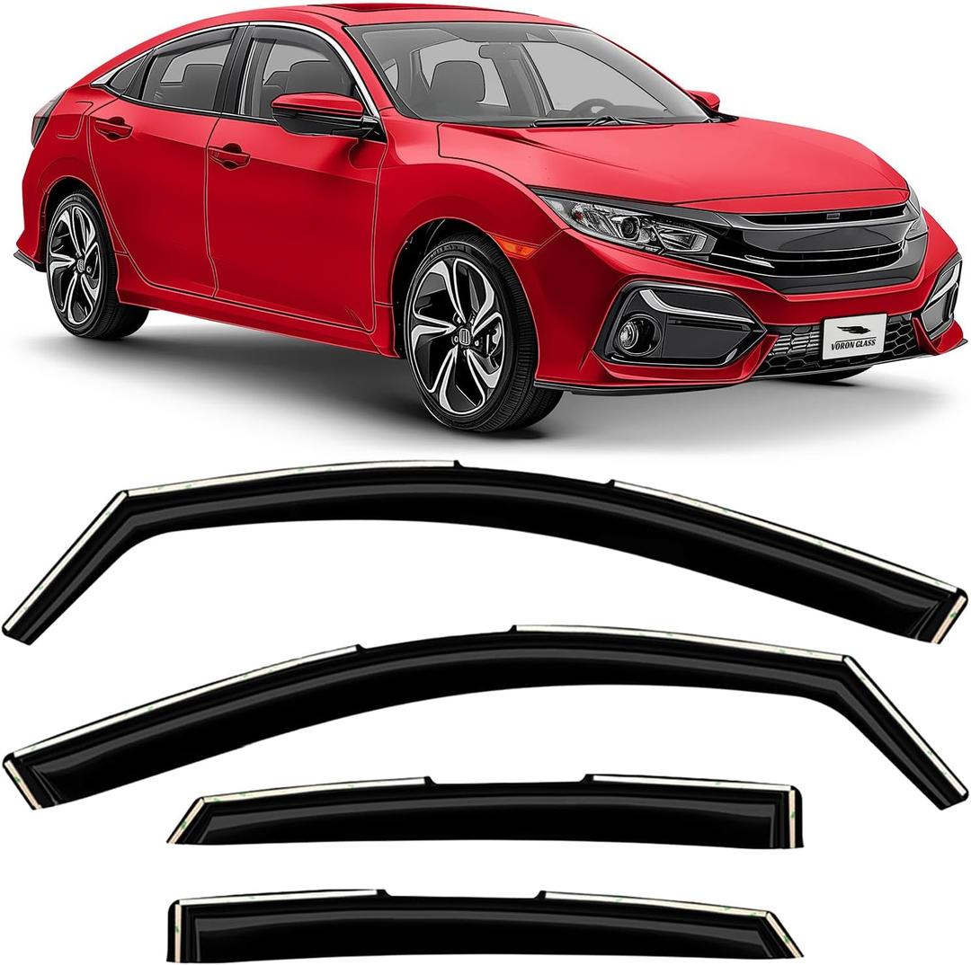 Voron Glass in-Channel Extra Durable Rain Guards for Honda Civic 2016-2021 Sedan, Window Deflectors, Vent Window Visors, 4 Pieces - 200861