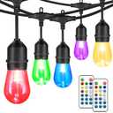 Mlambert 48FT Outdoor Patio Lights Waterproof Dimmable with Remote, RGB Cafe LED String Light with 15 Shatterproof Bulbs for Bistro Party-Black 1 Pack