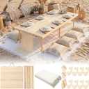 Novabright Boho Table Low Folding Picnic Table with Extra Large Outdoor Camping Blanket Cheesecloth Desk Runner Cheesecloth Napkin for Garden Wedding Party(Cream White,Large Size,for 8 Person)