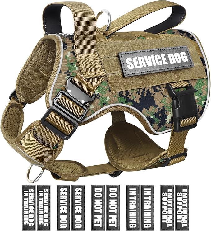 Tactical Dog Harness for Large Dog, Heavy Duty Service Dog MOLLE Vest with 10 Pet Patches, No Pull Military Working Vest for Training Hunting Walking
