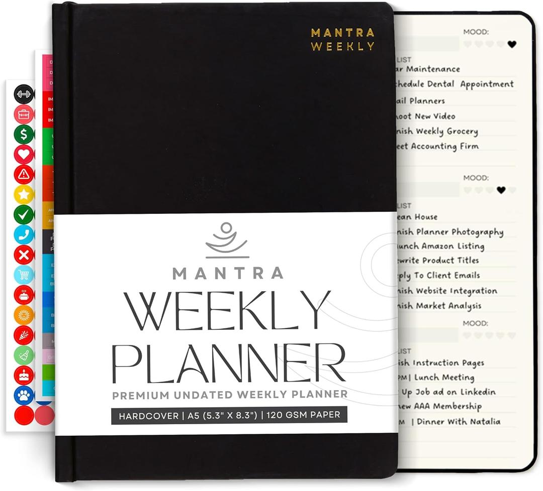 2026 Planner, Daily Journal & Gratitude Journal All-In-One with To Do List, Self Care Prompts & Habit Tracker - 5.8 x 8.3 - Black