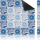 Mediterranean Blue Summer Mahjong Mat 31.5 x 31.5 Inch, Summer Greek Coastal Non-Slip Noise Reduction Mahjong Table Mat for American Mah Jong Poker Card Board Games Dominoes