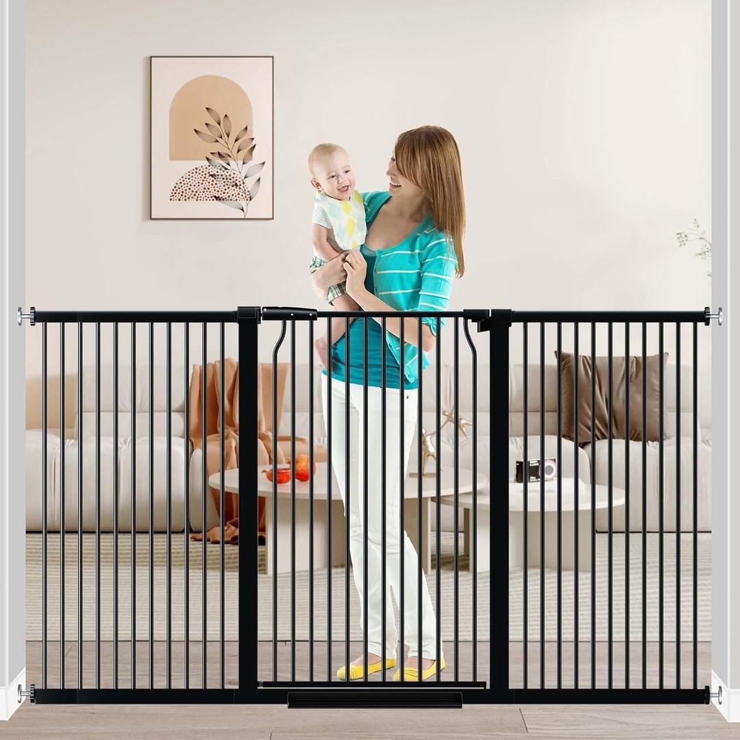 Fairy Baby 40.5" Extra Tall Baby Gate for Stairs, 65.8"-72.2" Extra Wide Long Dog Pet Gate Indoor for House, Safety Child Toddler Gate, Metal Auto Close Doggie Puppy Gates Barrier for Doorway, Black