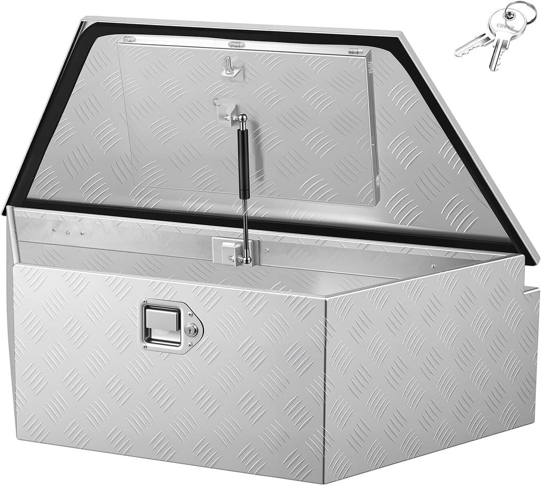 VEVOR Trailer Tongue Box, Heavy Duty Trailer Tongue Tool Box Storage Organizer with Lock & Keys, Utility Tool Chest for Pickup Truck Bed, RV, SUV, Off-Road Vehicle, Aluminum, 39" x 16.5" x 12", Silver