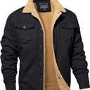 MAGNIVIT Men's Cotton Cargo Jacket Winter Sherpa Fleece Lined Work Jacket Coats with 5 Pockets (X-Large, Black)