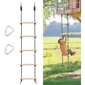Rope Ladder for Kids Climbing Obstacle Wooden Swing Rope Ladder with 2 Hooks for Kids Climbing Game Hanging Ladder for Swing Accessories, Playground, Play Set