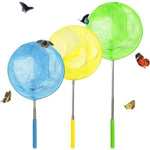 TSYAN Kids Telescopic Butterfly Fishing Nets for Kids Catching Insect Net Outdoor Tools for Catching Bugs Fish Insect Ladybird, Extendable 34 Inches and Anti Slip Grip (3Pack)