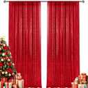 28FT-2PCS Red Sequin Backdrop Curtains Panels, Photography Backdrop Glitter Curtains Fabric Background for Christmas Wedding Party Decor