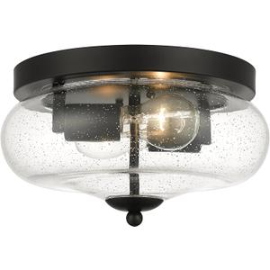 Darkaway Black Ceiling Light Fixtures, Indoor Outdoor Flush Mount Ceiling Light with Seeded Glass Shade for Farmhouse Hallway Kitchen Bedroom Porch Living Dining Room (11inch)