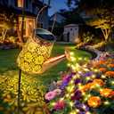 Anordsem Solar Watering Can Lights: Metal Lotus Lantern Outdoor with Hook - Waterproof Garden Art Hanging Decoration for Yard Patio Lawn - Christmas Birthday Gifts for Women Mom Grandma
