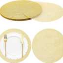 120PCS Disposable Gold Placemats Set, 13 Inch Gold Foil Table Mats Bulk, Metallic Mesh Pressed Round Doilies for Tables, Paper Placemats for Wedding Birthday Party Dining Table Home Decor