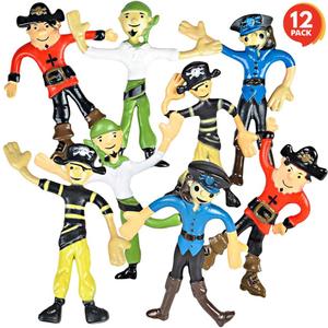 ArtCreativity Bendable Pirate Figures - Set of 12 Flexible Pirate Toy Figures for Kids, Fun Party Favors & Goody Bag Stuffers, Stress Relief Fidget Toys for Boys & Girls, Great Piata Fillers