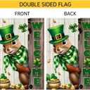 3 x Spring St Patricks Day Garden Flag 12x18inch Double Sided Burlap The Squirrel Lucky Shamrock Garden Flags Happy St. Patrick's Day For Outdoor Yard Patio Lawn Decor,Green Hat with Clovers Gold Coin Pot Welcome Outside Decorations Banner (RMQ88)
