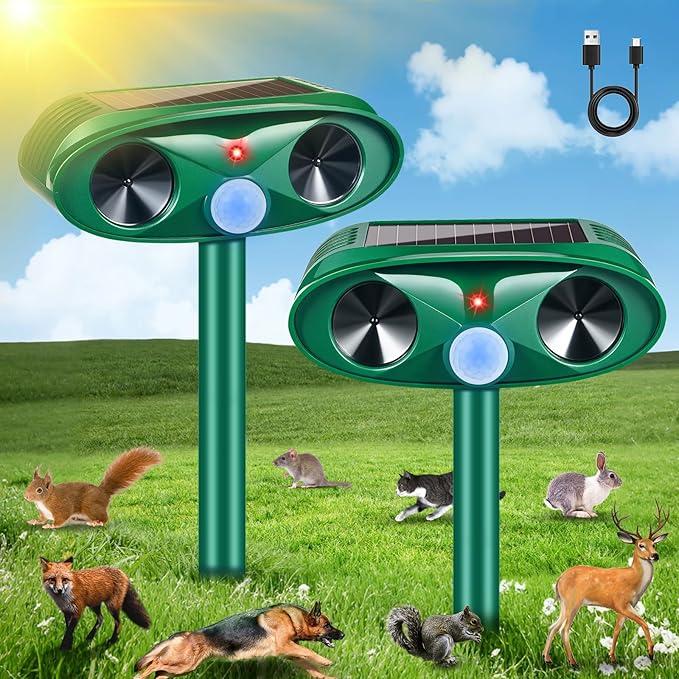 2 Pack Solar Ultrasonic Animal Repellent Outdoor,Deer Repellent Motion Detection,Waterproof Deterrent for Cat Squirrel Mouse Raccoon Dog Rabbit