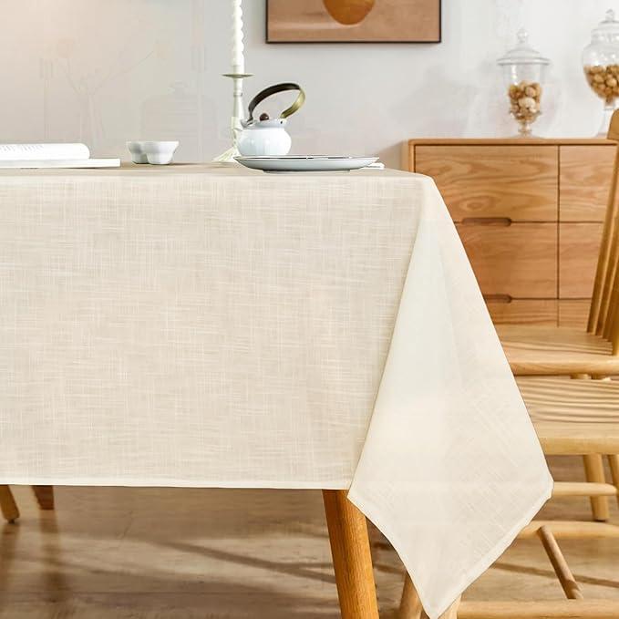 Karseteli Natural Linen Rectangle Tablecloth, 2 Pack Slubby Textured Fall Lightweight Table Cloth 60 x 84 Inch, Water Resistant Stain Resistant Farmhouse Burlap Table Cover for Kitchen Dining Room, Ivory