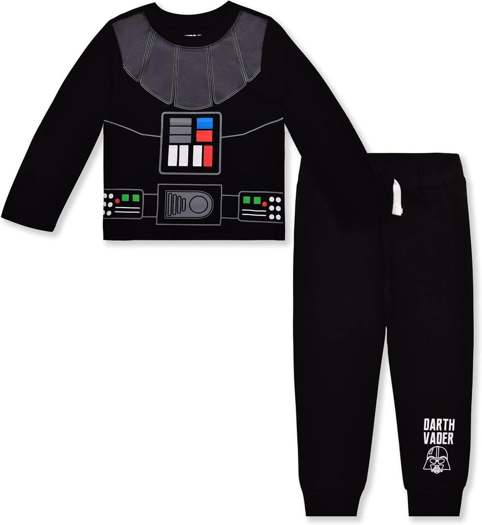 STAR WARS Grogu, Darth Vader or Stormtrooper Boys Long Sleeve T-Shirt and Pants Set for Toddler and Little Kids (Black)