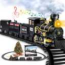 Christmas Train Set,Kids Train Set for Under The Trees, Toys for Boys Girls with Steam Locomotive,Coal Carriage,Fuel Tank,Sounds & Lights for 3 4 5 6 7 8+Years Old