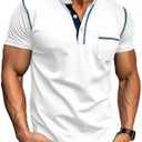 Men's Henley Shirts Short/Long Sleeve Casual Cotton T-Shirt Classic Button Basic Stylish Tees Tops (White, XXL)