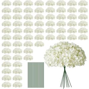 100 PCS White Hydrangea Artificial Flowers, Faux Hydrangea Flowers, Fake Hydrangeas, Silk Hydrangea Flowers with Stems, White Artificial Flowers Bulk for Wedding Party Decor Bulk Artificial Flowers