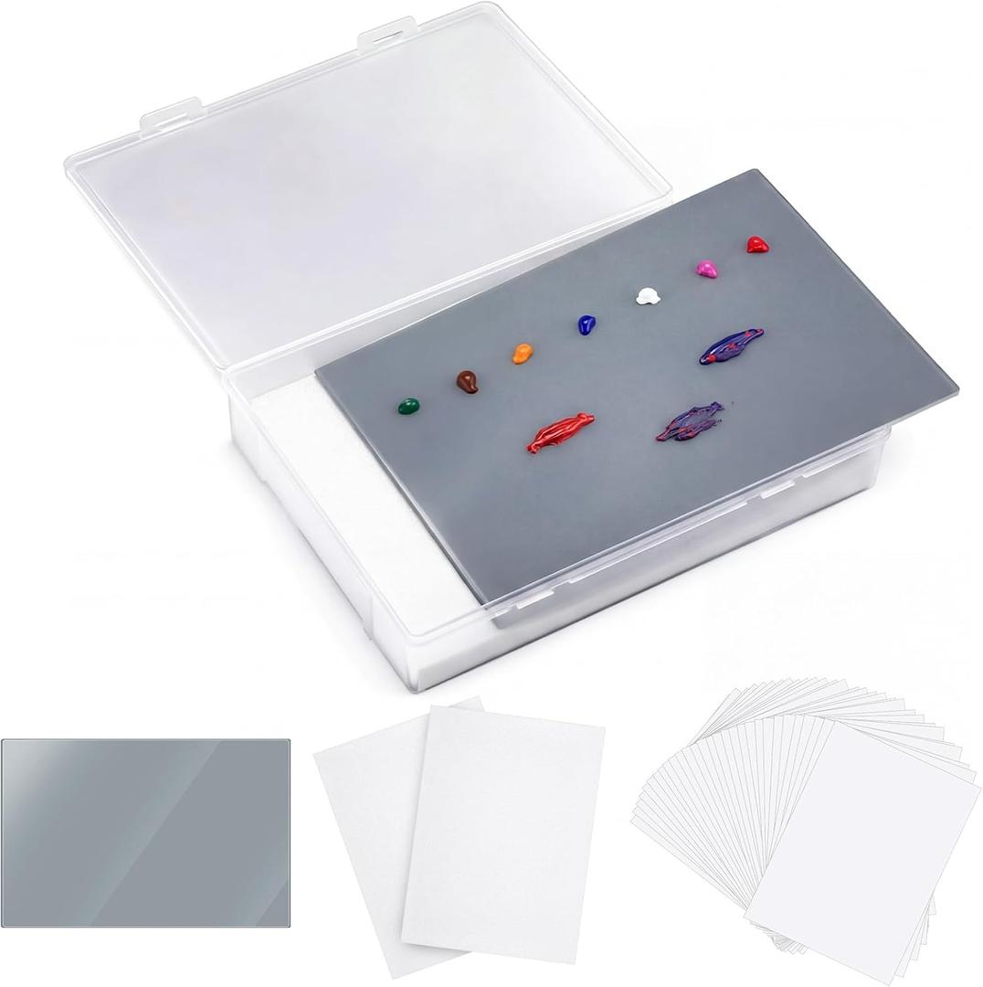 Nuanchu 1 Pcs 12 x 16 Inch Neutral Grey Tempered Glass Palette for Oil Painting with Lid and 40 Sheets Disposable Paper and 2 Sponges Keeps Wet Paint Fresh for Artist DIY Color Mixing Beginners