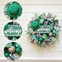 Idyllic 22 Inch St Patricks Day Wreath with Leprechaun Hat Shamrock Ribbons and Glitter Balls for Front Door Fireplace Indoor Outdoor Irish Party Decor