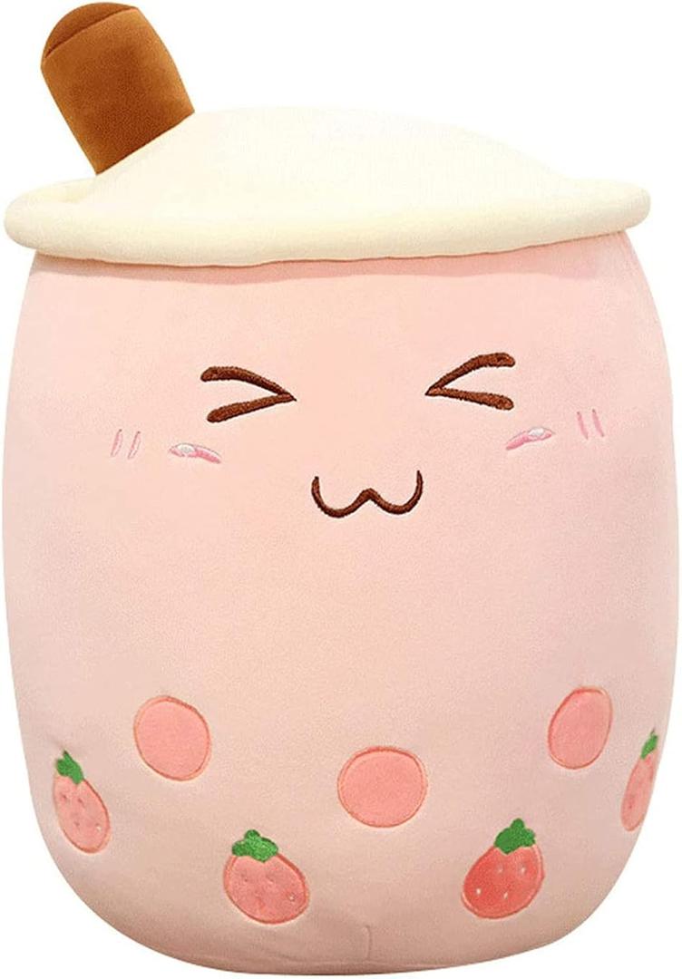 Cute Stuffed Boba Plush Bubble Tea Plushie Pillow Milk Cup Food Plush, Soft Kawaii Hugging Toys Gifts for Kids(Pink, 9.4 inch)