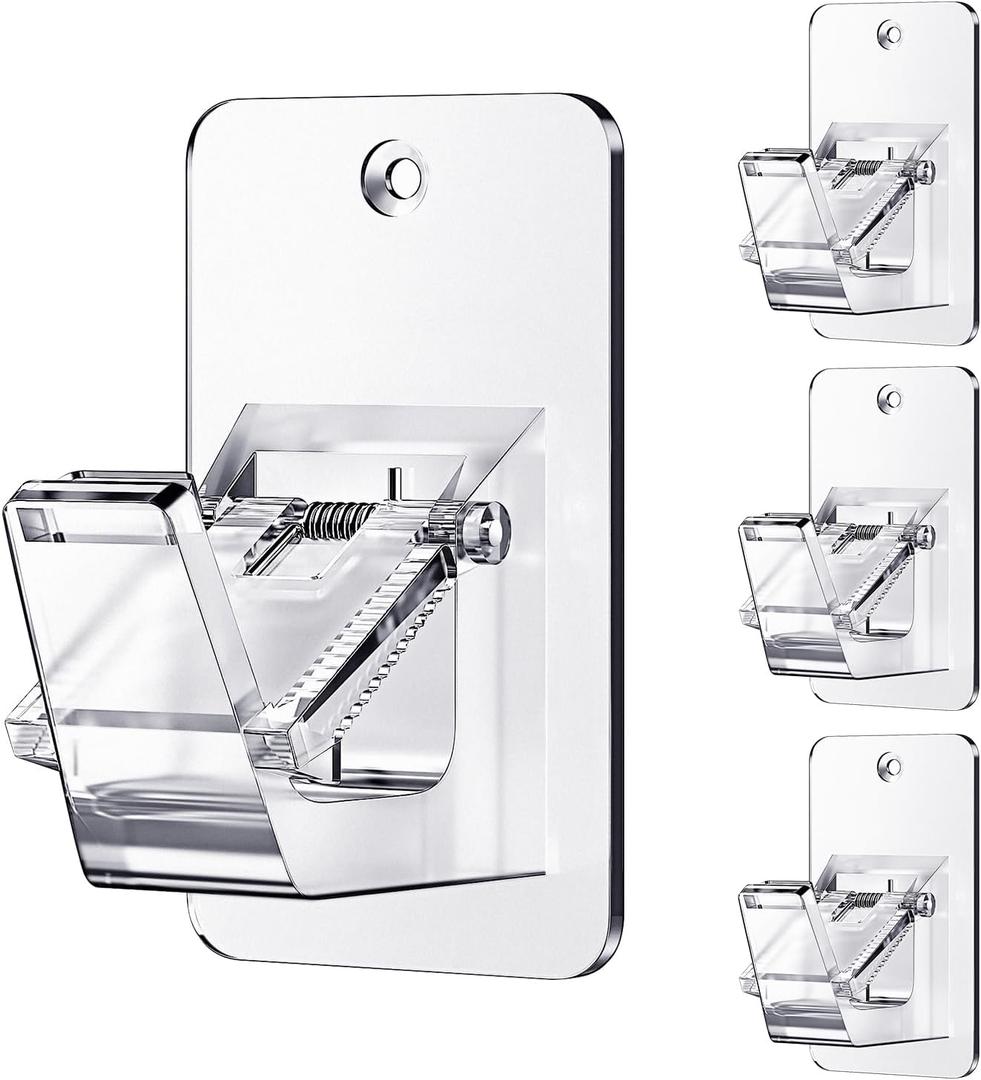 No Drill Curtain Rod Brackets, Universal Curtain Rod Holder, 4 Pack Self Adhesive Curtain Rod Bracket Heavy Duty 30 LB, Nail Free Curtain Rod Bracket for Bathroom, Bedroom, Livingroom, Transparent
