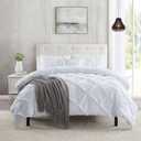 White Duvet Cover Twin Size 2 Piece Pintuck Comforter Cover - 1 Duvet Cover 68x90 Button Closure with 1 Pillow Sham - Ultra Soft Microfiber Bedding Pinch Pleated White Twin Duvet Cover Set