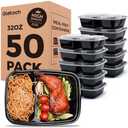 Glotoch 50 Pack 32 oz Meal Prep Containers Reusable, 2 Compartment Food Containers with Lids To Go Containers, Lunch-Microwave,Freezer,Dishwasher Safe