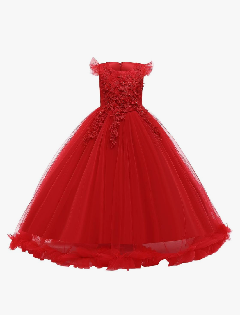 IBTOM CASTLE Flower Girl Dress for Wedding Tulle Floor Length Princess Formal Prom Party Pageant Dance Ball Gown 140 cm